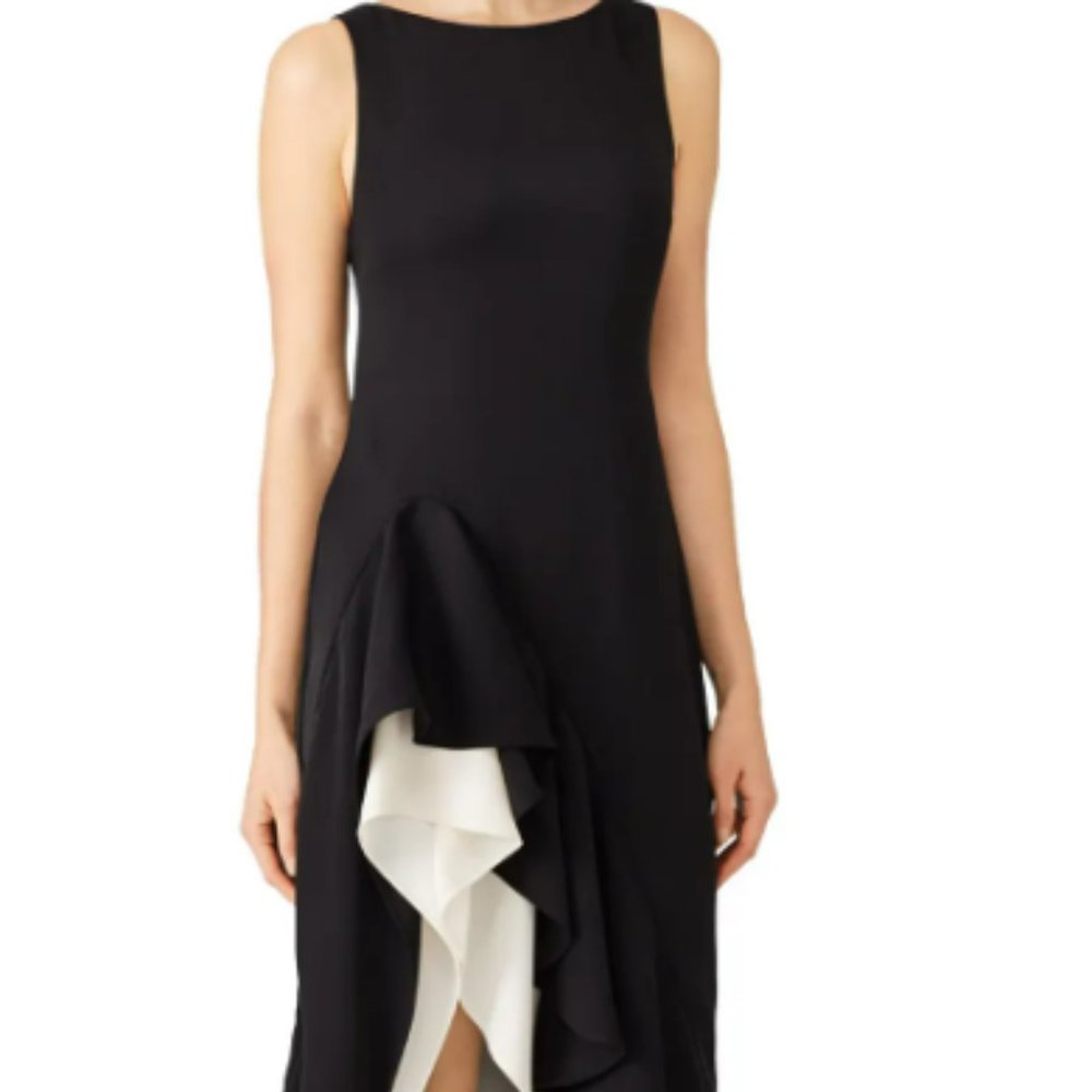 Halston Heritage Gown Dress Black / White Front Slit, Stunning, Size 12